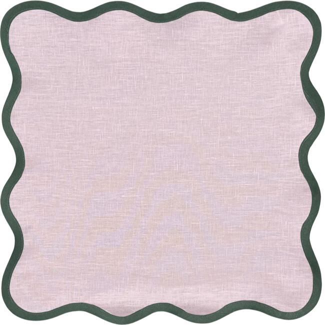 Square Scalloped Napkins - Peony Pink with Pine Trim, Peony