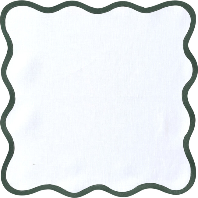 Square Scalloped Napkins - White with Pine Trim