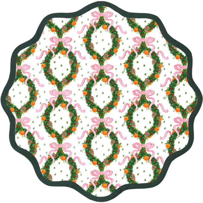 Round Scalloped Placemats - Holiday Wreath, Peony & Pine