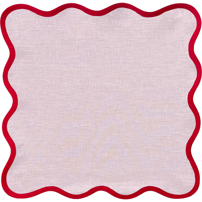 Square Scalloped Napkins - Peony Pink with Rosebud Trim