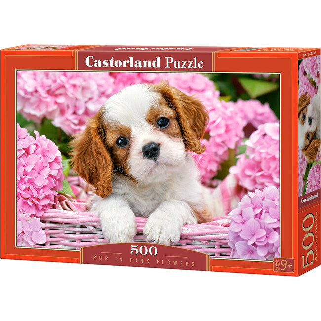 Pup in Pink Flowers 500 Piece Jigsaw Puzzle