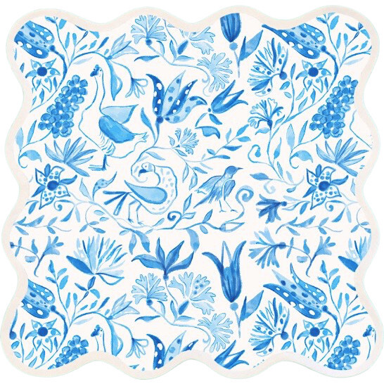 Square Scalloped Placemats - Birds of Paradise, Blue