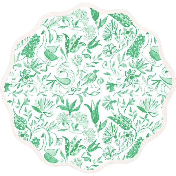 Round Scalloped Placemats - Birds of Paradise, Green