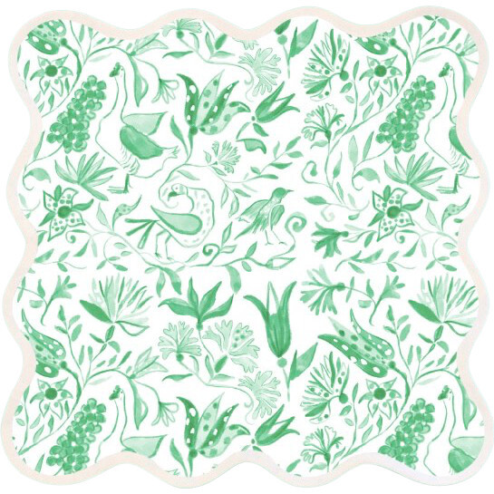 Square Scalloped Placemats - Birds of Paradise, Green