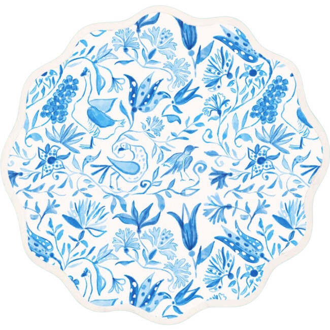 Round Scalloped Placemats - Birds of Paradise, Blue