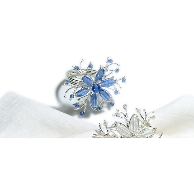 Twisted Flower Napkin Rings in Blue, Set of 4