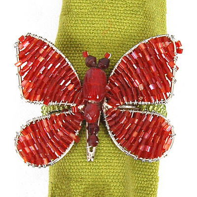 Butterfly Napkin Ring in Red and Orange, Set of 6