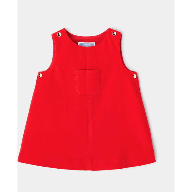 Baby Velour Pinafore Dress, Lacquered Red