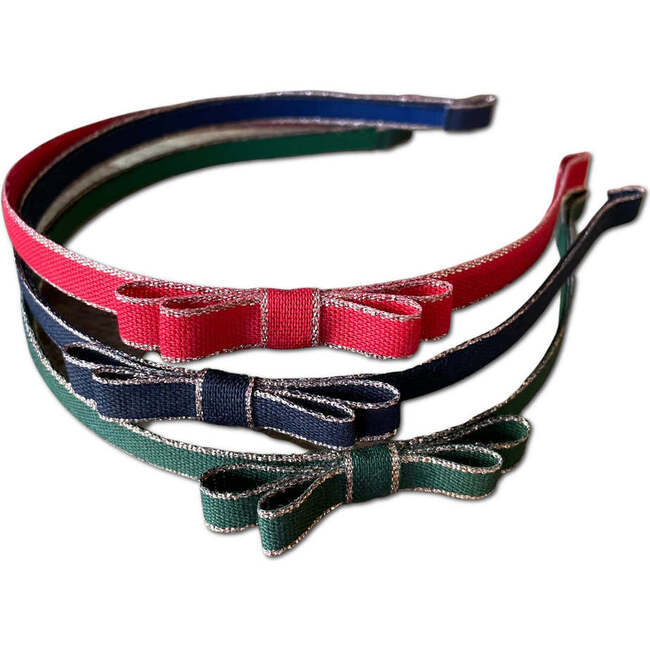 Ribbon Bow Headbands, Cranberry & Navy & Forest Set