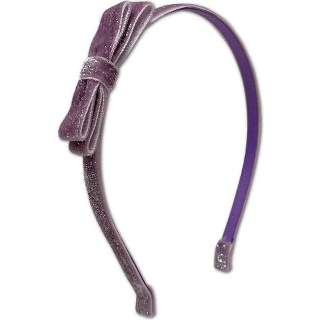 Shimmer Velvet Bow Headband, Purple