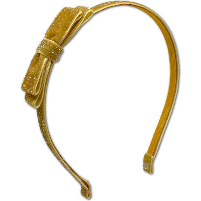 Shimmer Velvet Bow Headband, Yellow