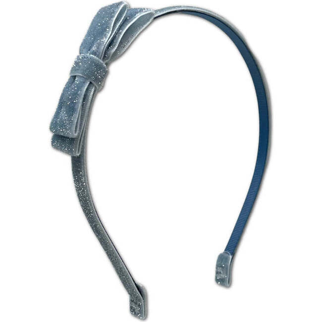 Shimmer Velvet Bow Headband, Blue
