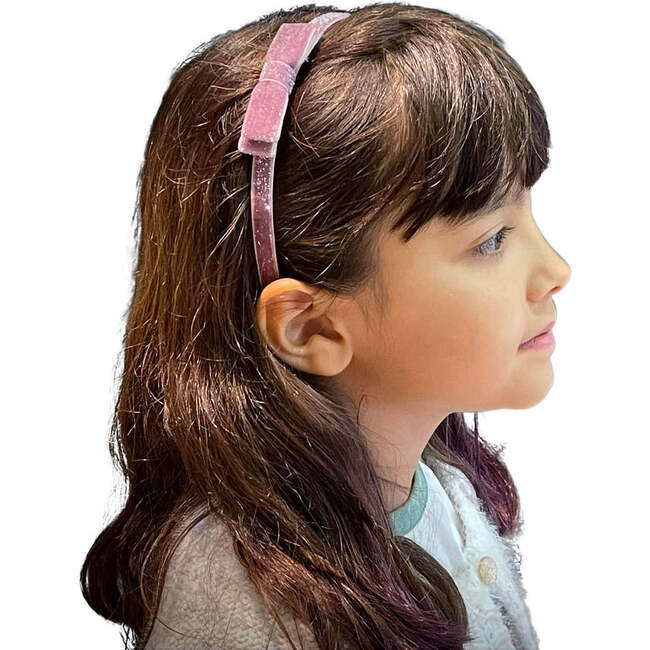 Shimmer Velvet Bow Headband, Dusty Pink