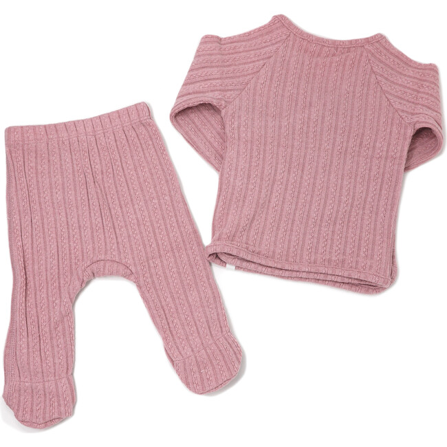 Two Piece Set Kimono Footie in Cable, Blush - Two Pieces - 3
