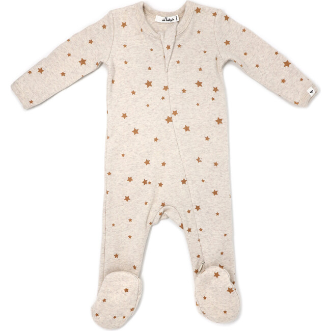 Footie in Toasted Nut Mini Star Print, Sand