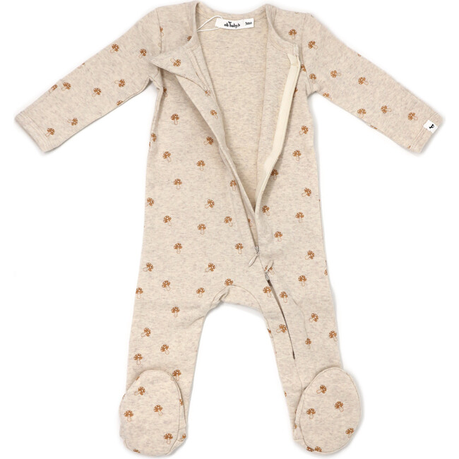 Footie in Toasted Nut Mini Mushroom Print, Sand - Footie Pajamas - 2