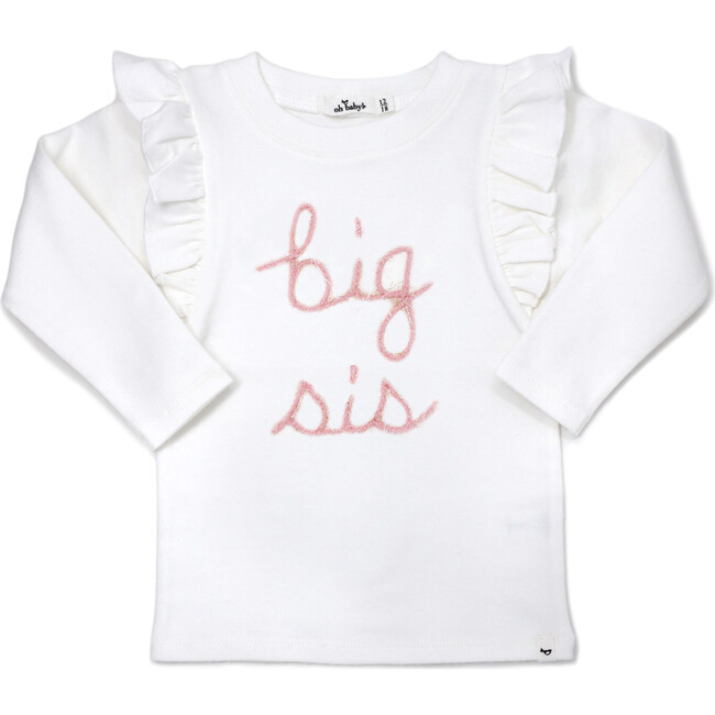 Millie Long Sleeve Tee in 'big sis' Pink Eyelash Writing, Cream