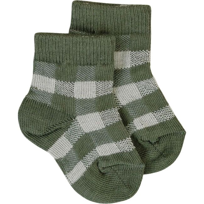 Olive Buffalo Check Sock, Green - Socks - 1