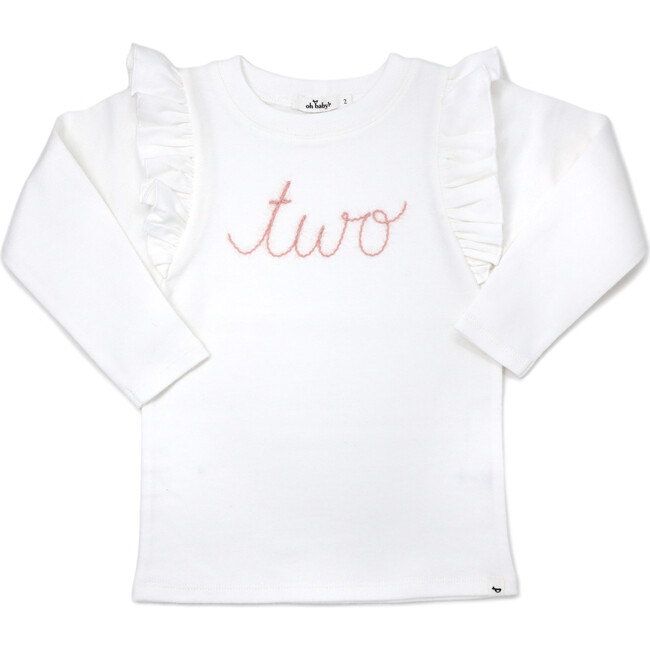 Millie Long Sleeve Tee in 'two' Pink Eyelash Writing, Cream - T-Shirts - 1