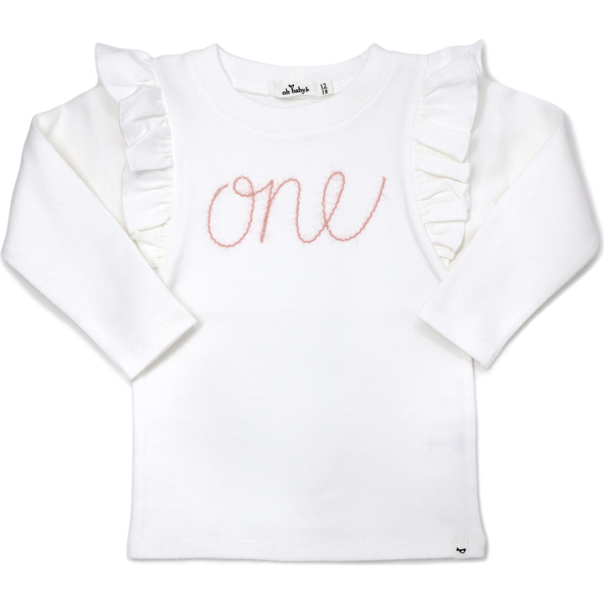 Millie Long Sleeve Tee in 'one' Pink Eyelash Writing, Cream - T-Shirts - 1