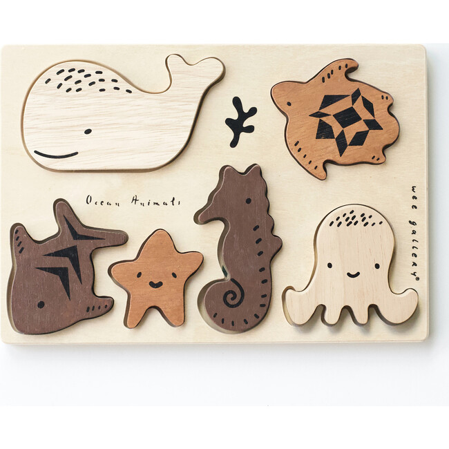 WOODEN TRAY PUZZLE - OCEAN ANIMALS - 2ND EDITION, Brown
