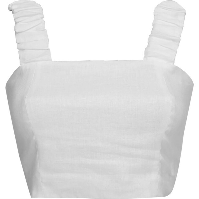 Mayi Crop Top Linen With Ruffled Straps, White