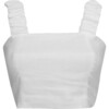 Mayi Crop Top Linen With Ruffled Straps, White - Blouses - 1 - thumbnail