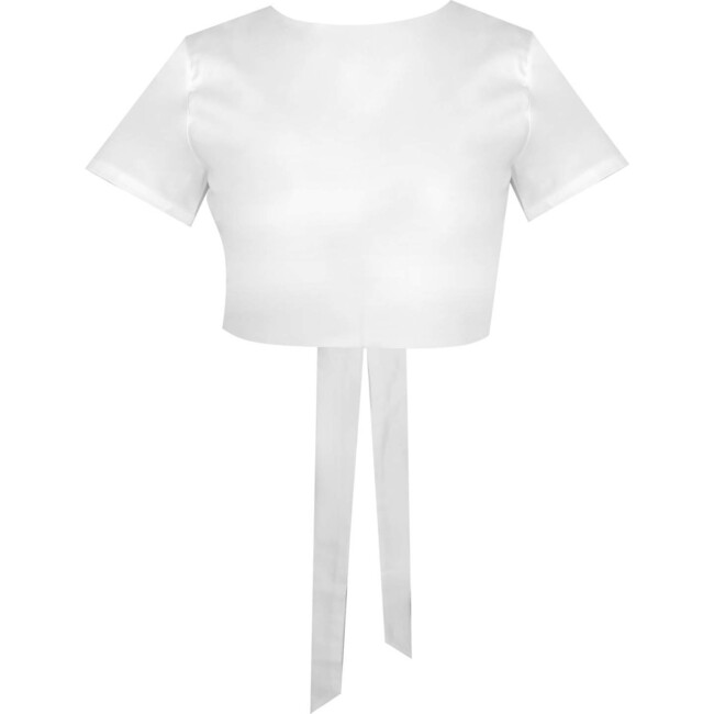 Lisa Cropped Tie Front Top, White