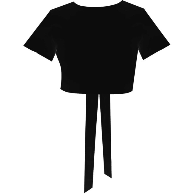 Lisa Cropped Tie Front Top, Black - Blouses - 1