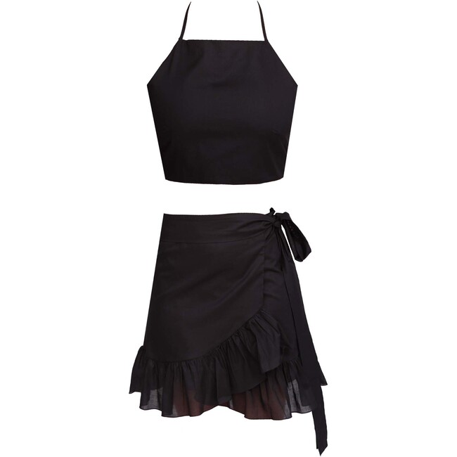 Mara Crop Top & Wrap-Around Skirt Set, Black - Mixed Apparel Set - 1