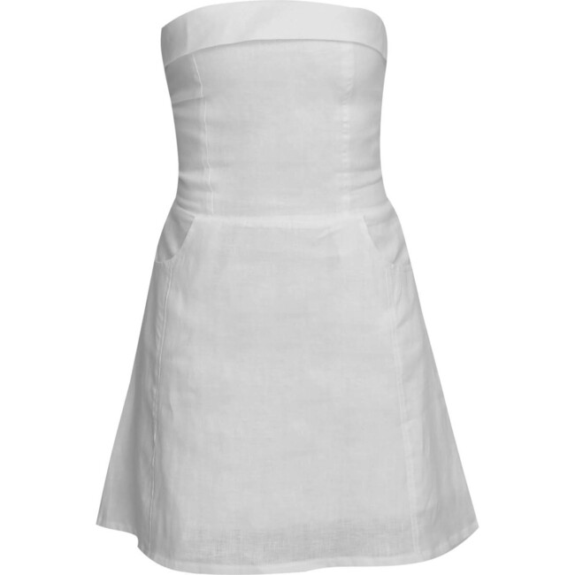 Lima Strapless Mini Linen Dress, White - Dresses - 1