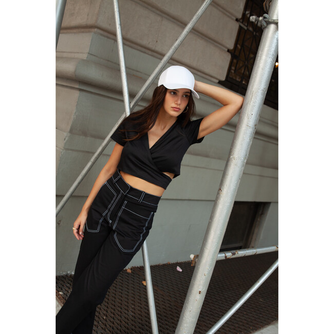 Lisa Cropped Tie Front Top, Black - Blouses - 3