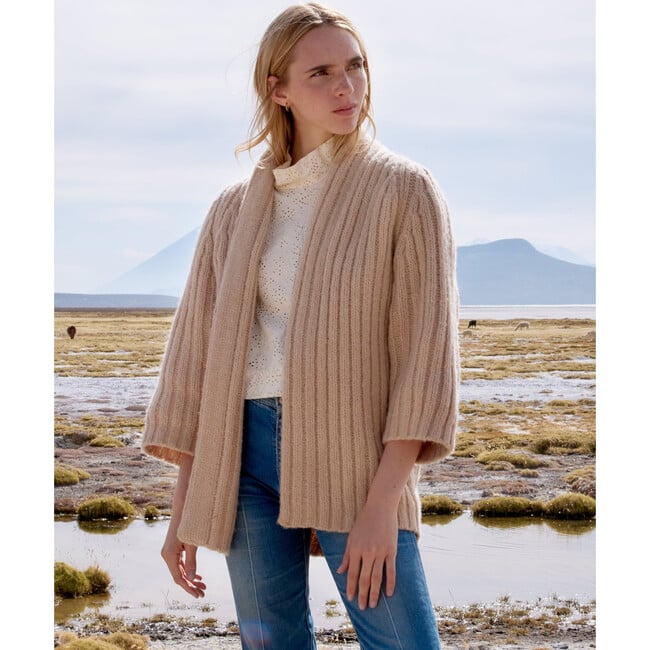 Women's Verbier Open Ribbed Cardigan, Sand - Sweaters - 4