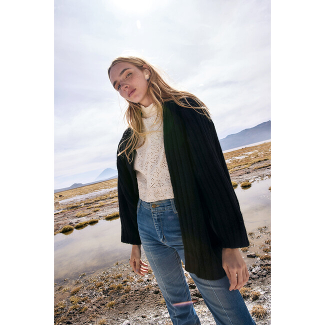 Women's Verbier Open Ribbed Cardigan, Black - Sweaters - 5