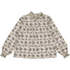 Margaret Ruffled Collar Blouse, Blue Grey Flower - Blouses - 1 - thumbnail