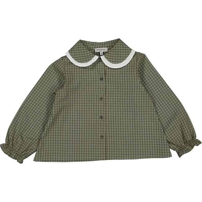 Judith Oversize Collar Blouse With Ruffled Cuffs, Kaki Squares