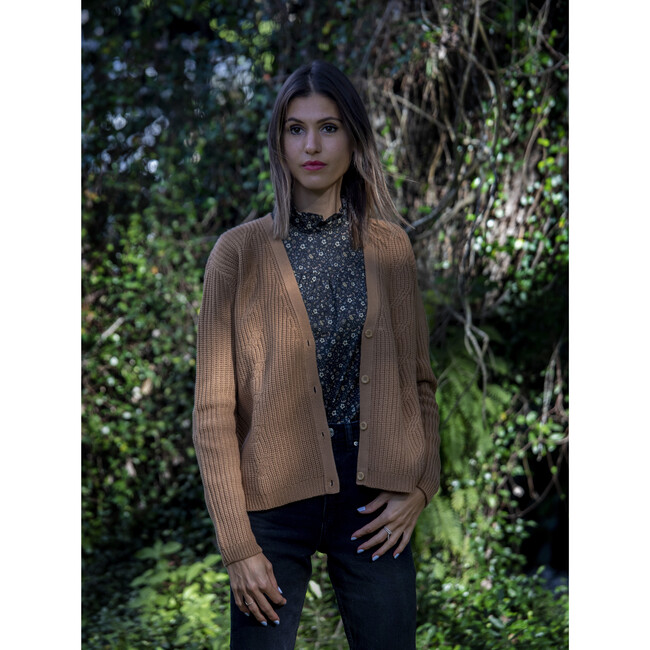 Women's Philo Knit Cardigan With Button Fastening, Biscuit - Cardigans - 2