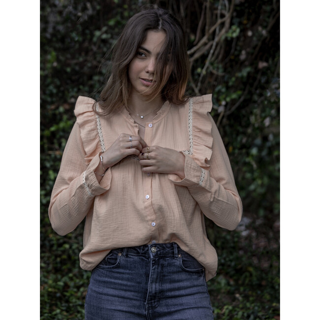 Women's Blerta Loose Fit Frilled Lace Blouse, Rose - Blouses - 3