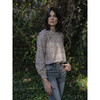 Women's Margaret High Collar Blouse With Ruffled Cuffs, Brick Flower - Blouses - 4