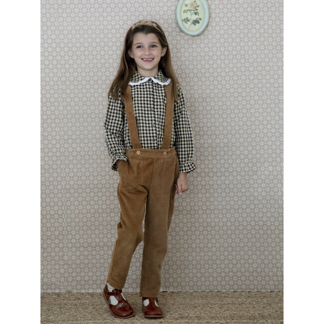 Judith Oversize Collar Blouse With Ruffled Cuffs, Vichy Wheat - Blouses - 3