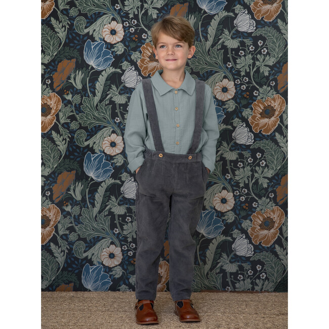 Kids Gabriel Corduroy Overall With Adjustable Shoulder Straps, Anthracite - Overalls - 2