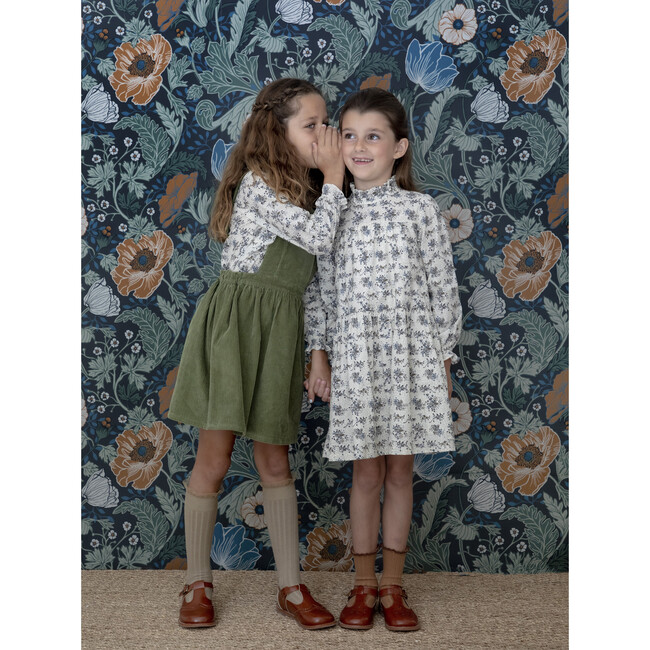 Margaret Ruffled Collar Blouse, Blue Grey Flower - Blouses - 6