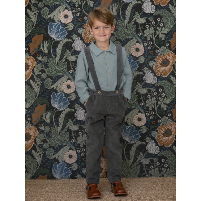 Kids Gabriel Corduroy Overall With Adjustable Shoulder Straps, Anthracite - Overalls - 3
