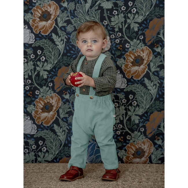 Baby Gabriel Overall With Elasticated Waist & Straps, Teal Blue - Overalls - 2