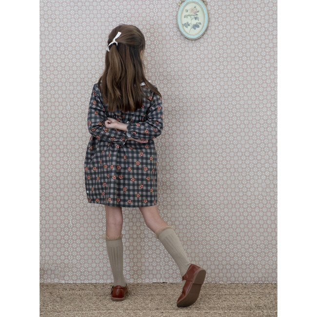 Fazo Round Collar Dress With Ruffled Cuffs, Floral Plaid - Dresses - 3
