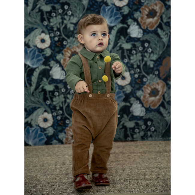 Baby Gabriel Corduroy Overall With Adjustable Shoulder Straps, Biscuit - Overalls - 3