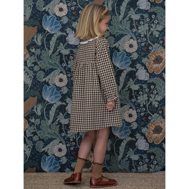 Fazo Round Collar Dress With Ruffled Cuffs, Vichy Wheat - Dresses - 4