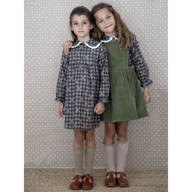 Fazo Round Collar Dress With Ruffled Cuffs, Floral Plaid - Dresses - 4