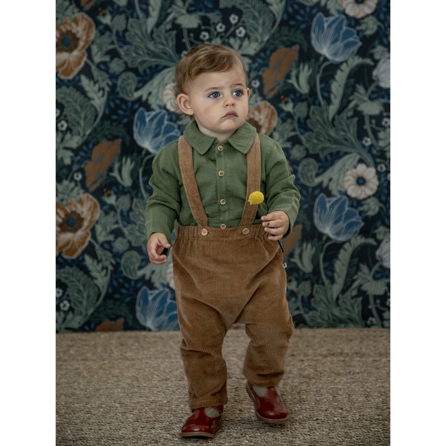 Baby Gabriel Corduroy Overall With Adjustable Shoulder Straps, Biscuit - Overalls - 4