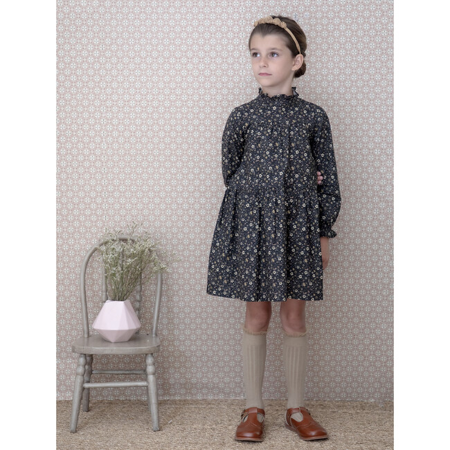 Elisabeth Ruffled Collar Dress, Graphite Flower - Dresses - 3